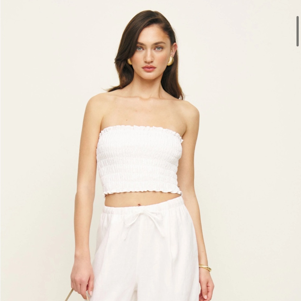 Reformation Lena Linen Strapless Top - White